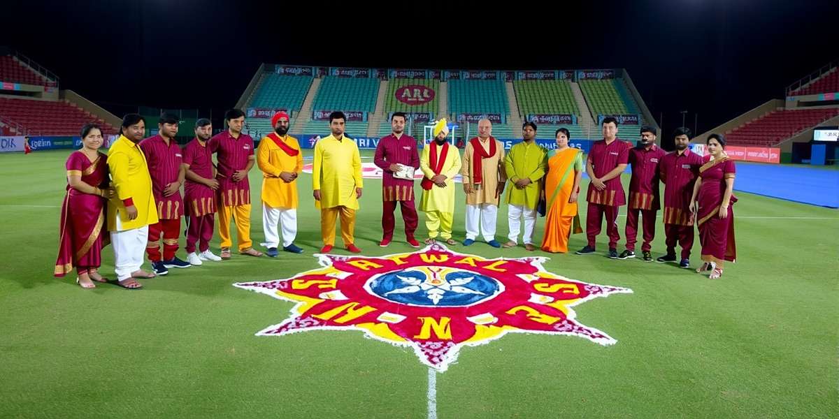 Morjim Maestros Diwali Special Event Morjim Maestros Diwali event showing rangoli decorated pitch and players in traditional festive attire